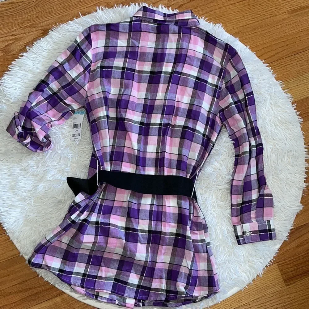 CRB Girl | Purple Plaid Button Up and Graphic Tee